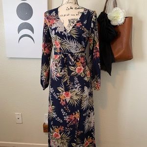 Navy floral wrap maxi dress
